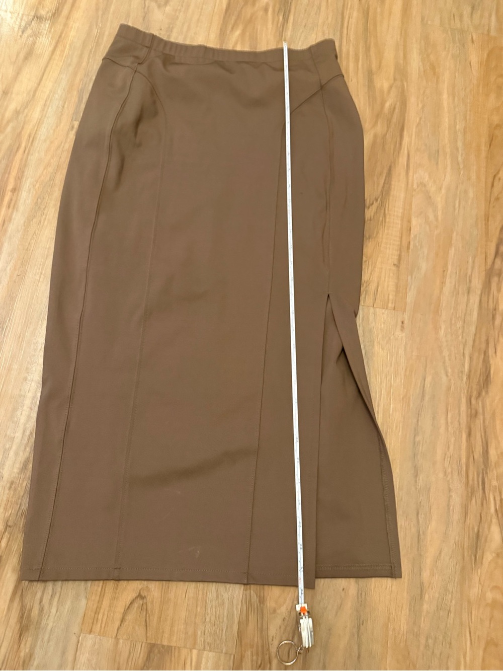 Brown Midi Pencil Skirt with Side Slit